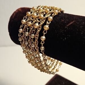 CORO 7 Strand Faux Pearl & Goldtone 7" Long Bracelet.